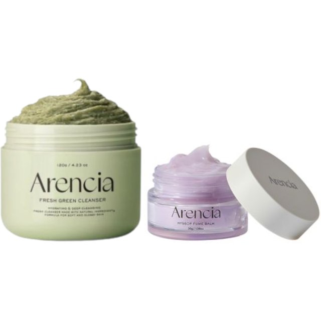 Arencia - Fresh Green Rice Mochi Cleanser - 120g & Hyssop Fume Balm - 30g Set