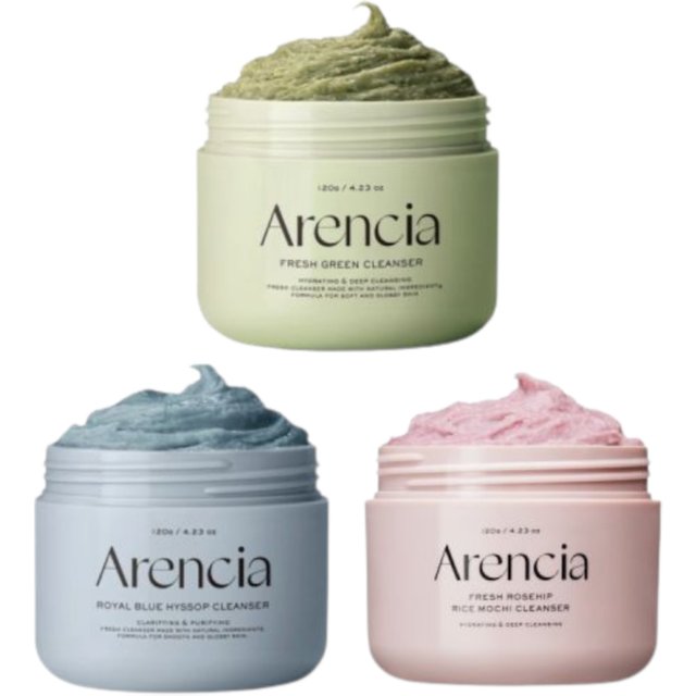 Arencia - Fresh Green & Royal Roseship & Royal Blue Rice Mochi Cleanser - 120g (3ea) Set