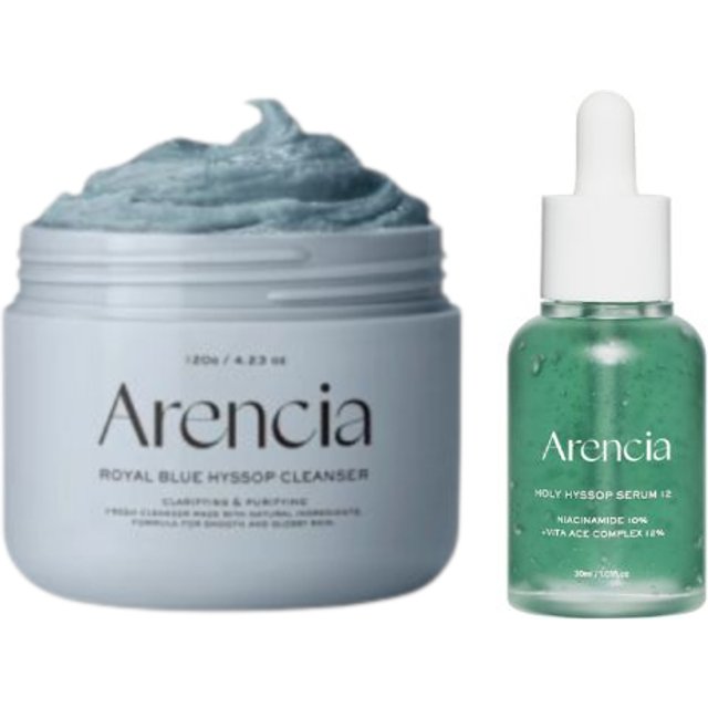 Arencia - Fresh Royal Blue Rice Mochi Cleanser - 120g & Holy Hyssop Serum 12 - 30ml Set