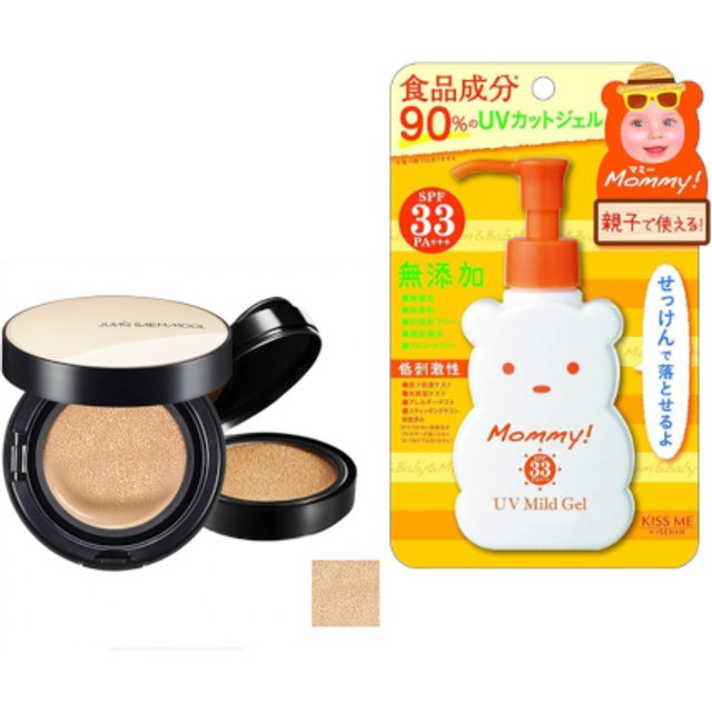 ISEHAN - Kiss Me Mommy UV Mild Gel SPF33 PA+++ - 100ml X Jung Saem Mool - Essential Skin Nuder Cushion - 14g+14g - Light