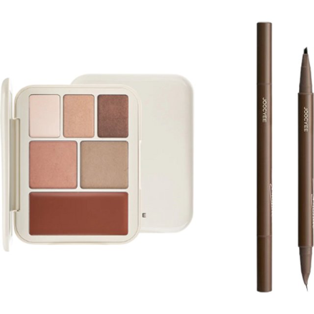 Joocyee - Lookbook Multi Palette - 13.5g - 04 Cozy Sunday (1ea) & Double Headed Eyebrow Pencil - 0.4ml+0.4ml - 02 Dark Brown...