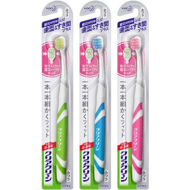 Kao - Clear Clean Toothbrush Tooth Surface & Gap Plus Ultra Compact Q32 Toothbrush Regular - Random Colour - 1pcs