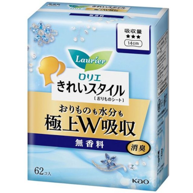 Kao - Laurier Kirei Style Panty Liner Superb W Absorption 14cm - 62pcs - Fragrance Free