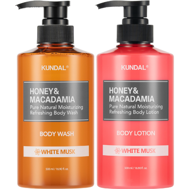 KUNDAL - Honey & Macadamia Pure Body Wash + Lotion - 500ml Set - White Musk