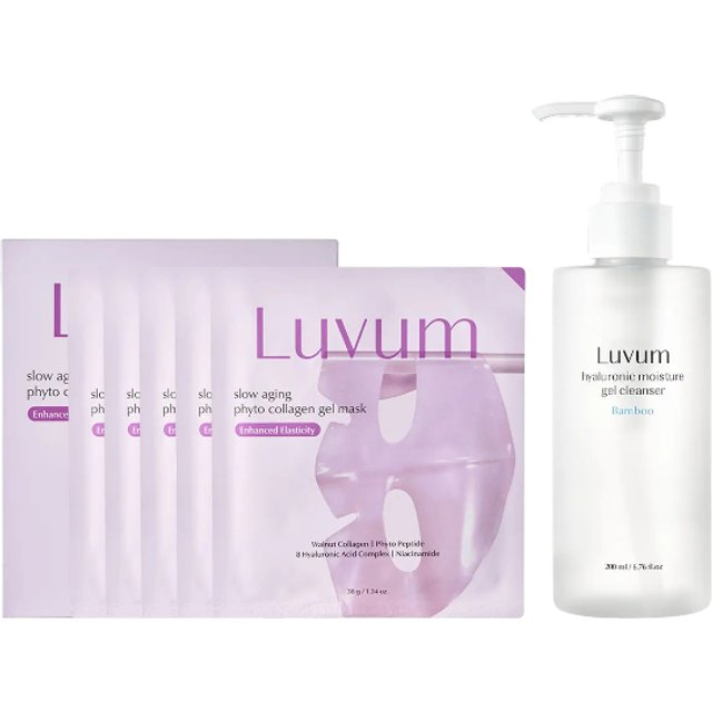LUVUM - Bamboo Hyaluronic Moisture Gel Cleanser - 200ml + Calming Pair Cica Gel Mask - 5 pcs Set