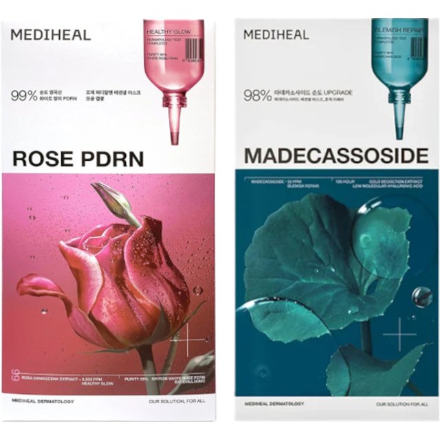 Mediheal - Rose PDRN Essential Mask - 10pcs & Madecassoside Essential Mask - 10pcs Set