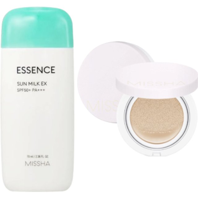 MISSHA - All Around Safe Block Essence Sun Milk EX - 70ml (SPF50+ PA+++) (1ea) + Magic Cushion Cover Lasting - 15g (SPF50+...