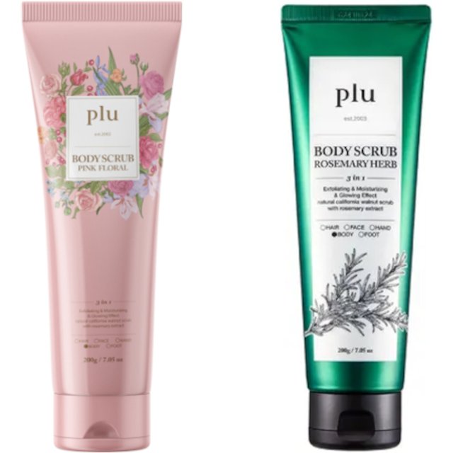 plu - Body Scrub Pink Floral - 200g (1ea) & Body Scrub - 200g - Rosemary Herb (1ea) Set