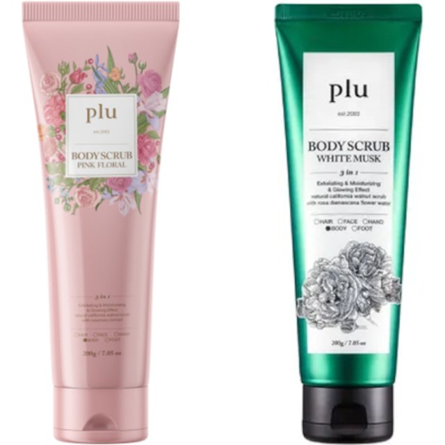 plu - Body Scrub Pink Floral - 200g (1ea) & Body Scrub - 200g - White Musk (1ea) Set