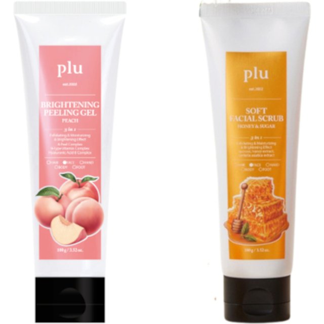 plu - Brightening Peeling Gel Peach - 100g (1ea) & Soft Facial Scrub Honey & Sugar - 100g (1ea) Set