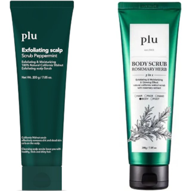 plu - Exfoliating Scalp Scrub Peppermint - 200g (1ea) & Body Scrub - 200g - Rosemary Herb (1ea) Set
