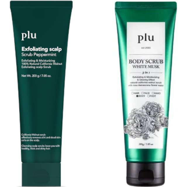 plu - Exfoliating Scalp Scrub Peppermint - 200g (1ea) & Body Scrub - 200g -White Musk (1ea) Set