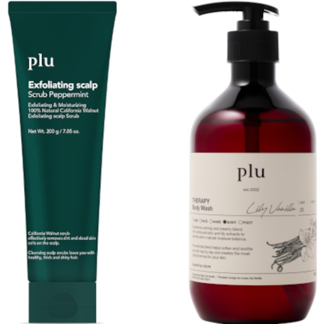 plu - Exfoliating Scalp Scrub Peppermint - 200g (1ea) & Therapy Body Wash - 500g - Lily Vanilla (1ea) Set