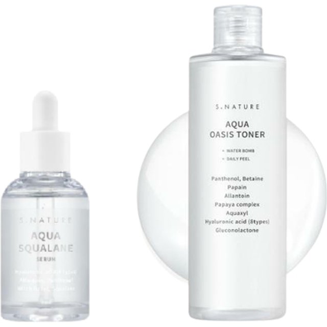 S.NATURE - Aqua Squalane Serum - 50ml + Aqua Oasis Toner - 300ml Set