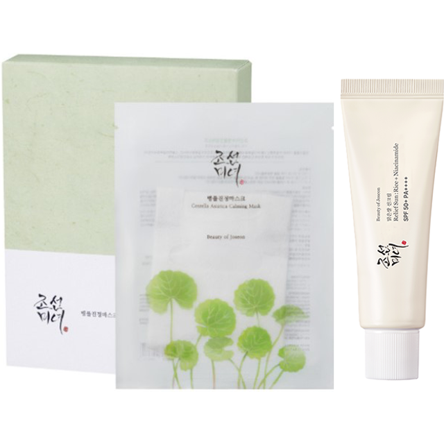 BEAUTY OF JOSEON - Relief Sun : Rice + Probiotics / Niacinamide SPF50+ 50ml (1ea) + Centella Asiatica Calming Mask 10pcs (1ea) Set
