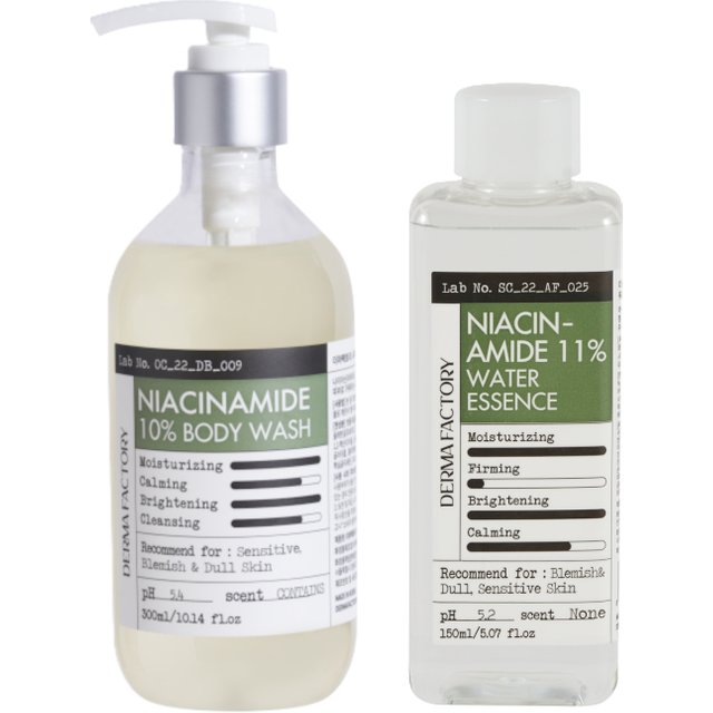DERMA FACTORY - Niacinamide 10% Body Wash - 300ml (1ea) & 11% Water Essence - 150ml (1ea) Set