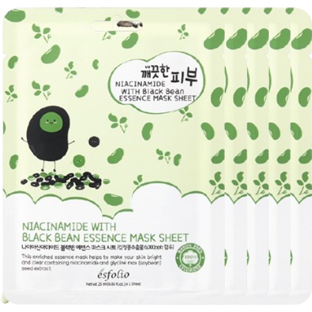 esfolio - Pure Skin Essence Mask Sheet - 25ml - Niacinamide Black Bean (5ea) Set