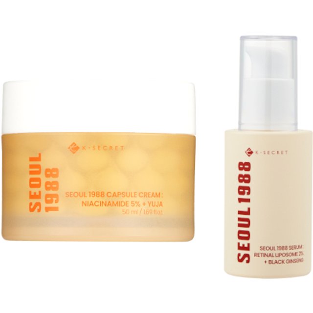 KSECRET - SEOUL 1988 Capsule Cream : Niacinamide 5% + Yuja - 50ml (1ea) X Serum : Retinal Liposome 2% + Black Ginseng - 30ml...