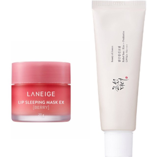 LANEIGE - Lip Sleeping Mask EX - 20g - Berry (1ea) + BEAUTY OF JOSEON - Relief Sun : Rice + Probiotic SPF50+ PA++++ - 50ml...