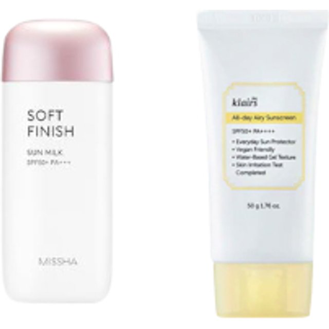 MISSHA All-Around Safe Block Soft Finish Sun Milk SPF50+ PA+++ - 70ml X Dear; Klairs - All-day Airy Sunscreen SPF50+ PA++++ - 50g