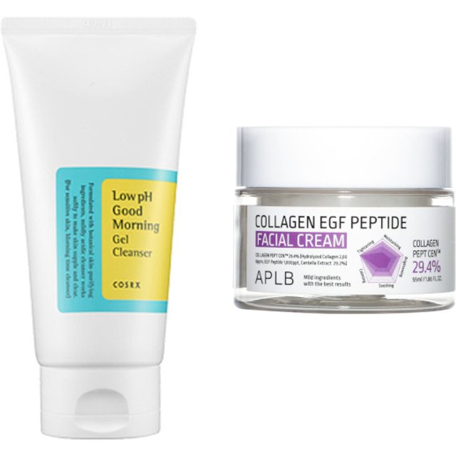 COSRX - Low pH Good Morning Gel Cleanser - 150ml + APLB - Collagen EGF Peptide Facial Cream - 55ml Set