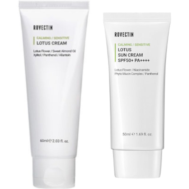 ROVECTIN - Calming Lotus Cream - 60ml + Sun Cream SPF50+ PA++++ - 50ml Set