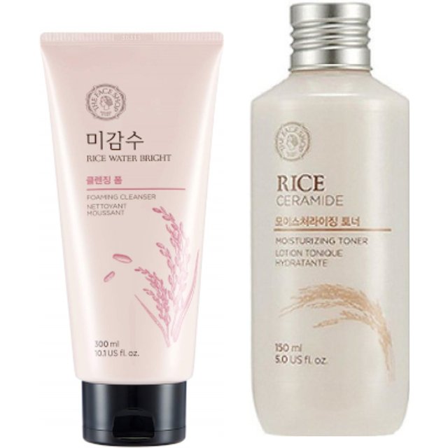 THE FACE SHOP Rice Water Bright Foaming Cleanser - 300ml (1ea) + Rice & Ceramide Moisturizing Toner - 150ml (1ea) Set
