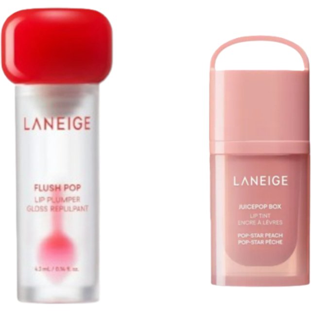 LANEIGE - Flush Pop Lip Plumper - 4.2ml (1ea) X Juicepop Box Lip Tint - 4.5g - #1 Pop-Star Peach (1ea) Set