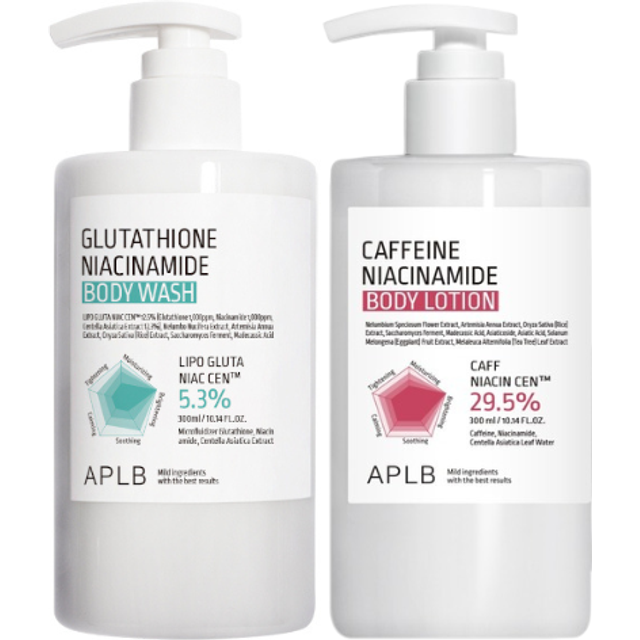APLB - Glutathione Niacinamide Body Wash - 300ml (1ea) & Caffeine Niacinamide Body Lotion - 300ml (1ea) Set
