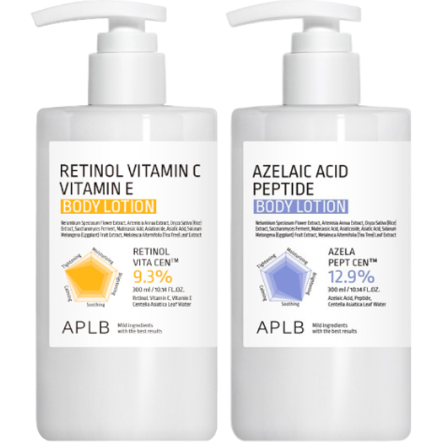 APLB - Retinol Vitamin C Vitamin E Body Lotion - 300ml (1ea) & Azelaic Acid Peptide Body Lotion - 300ml (1ea) Set