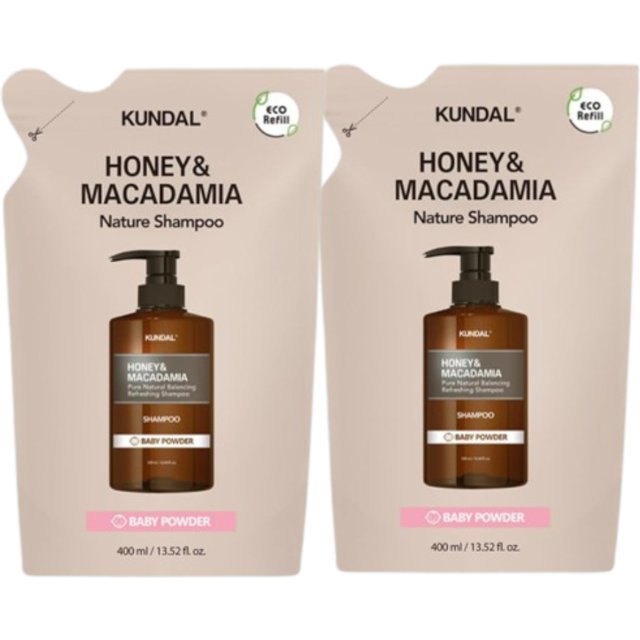 KUNDAL - Honey & Macadamia Nature Shampoo - Refill Pack - 400ml DUO Set - Baby Powder