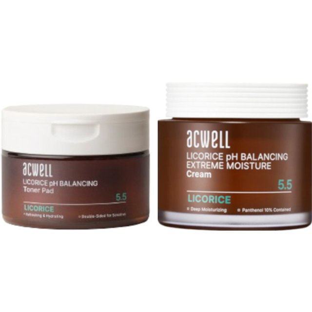 ACWELL - Licorice pH Balancing Toner Pad - 160ml/70pads + Extreme Moisture Cream - 55ml Set