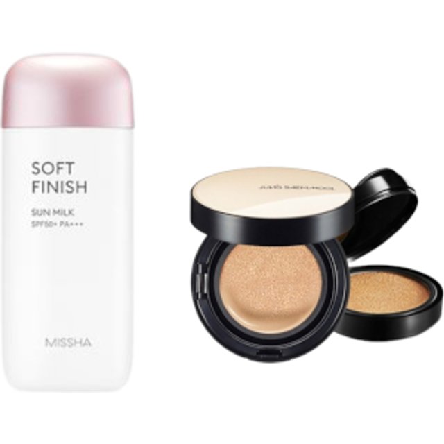 MISSHA - All-Around Safe Block Soft Finish Sun Milk SPF50+ PA+++ - 70ml X Jung Saem Mool - Essential Skin Nuder Cushion -...