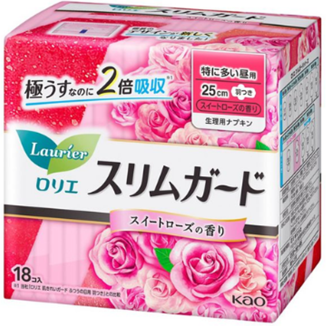 Kao - Laurier Slim Guard Extra Heavy Daytime Use With Wings 25cm - 18pcs - Sweet Rose Scent