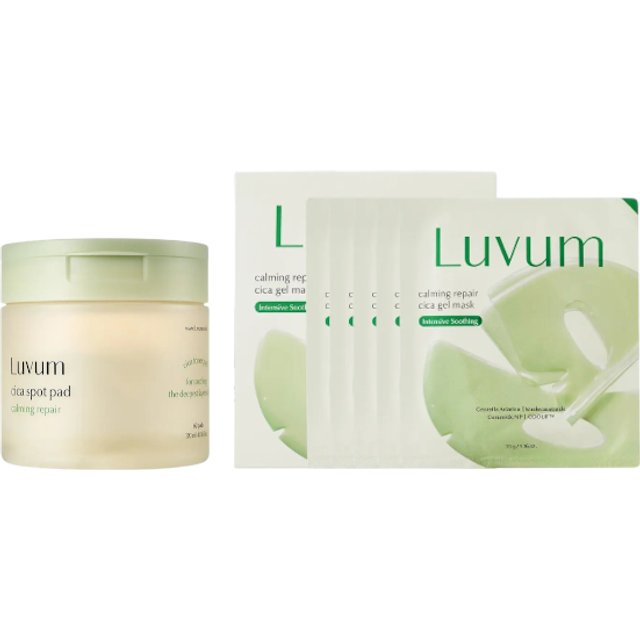 LUVUM - Calming Pair Cica Gel Mask - 5 pcs + Real Calming Pair Cica Spot Pad - 120ml/ 60ea Set