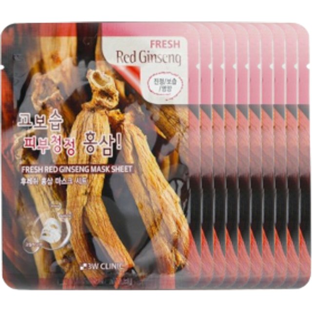 3W Clinic - Fresh Red Ginseng Mask Sheet - 10pcs Set
