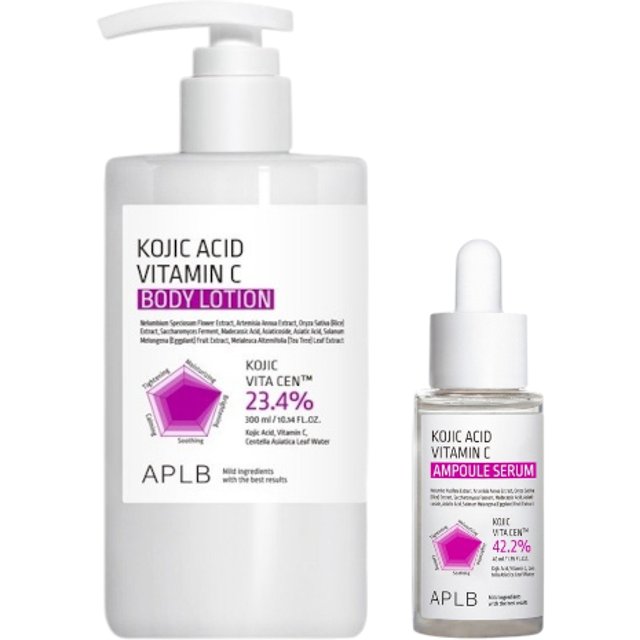 APLB - Kojic Acid Vitamin C Body Lotion - 300ml (1ea) & Ampoule Serum - 40ml (1ea) Set