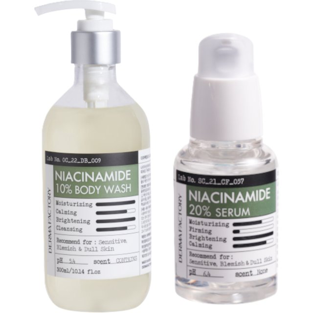 DERMA FACTORY - Niacinamide 10% Body Wash - 300ml (1ea) & 20% Serum - 30ml (1ea) Set