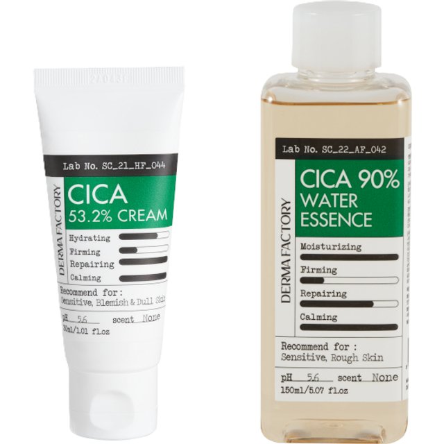 DERMA FACTORY - Cica 53.2% Cream - (30ml x 1ea) + 90% Water Essence - (150ml x 1ea) Set