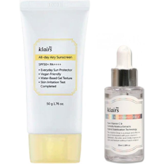 Dear; Klairs - All-day Airy Sunscreen SPF50+ PA++++ - 50g + Freshly Juiced Vitamin Drop - 35ml (1ea) Set