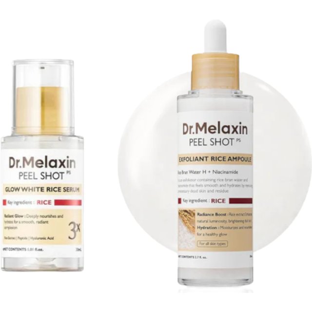 Dr. Melaxin Peel Shot Exfoliating White Rice Ampoule - 80ml (1ea) & Peel Shot Glow White Rice Serum - 30ml (1ea) Set