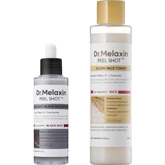 Dr. Melaxin - Peel Shot Exfoliating Black Rice Ampoule - 80ml (1ea) & Peel Shot Glow Rice Toner - 200ml (1ea) Set