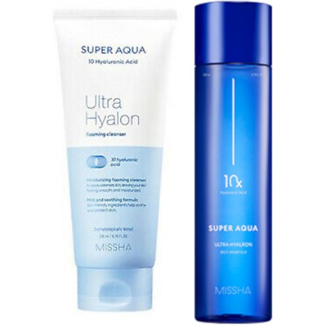 MISSHA - Super Aqua Ultra Hyalon Foaming Cleanser - 200ml (1ea) + Hyalron Skin Essence - 200ml (1ea) Set
