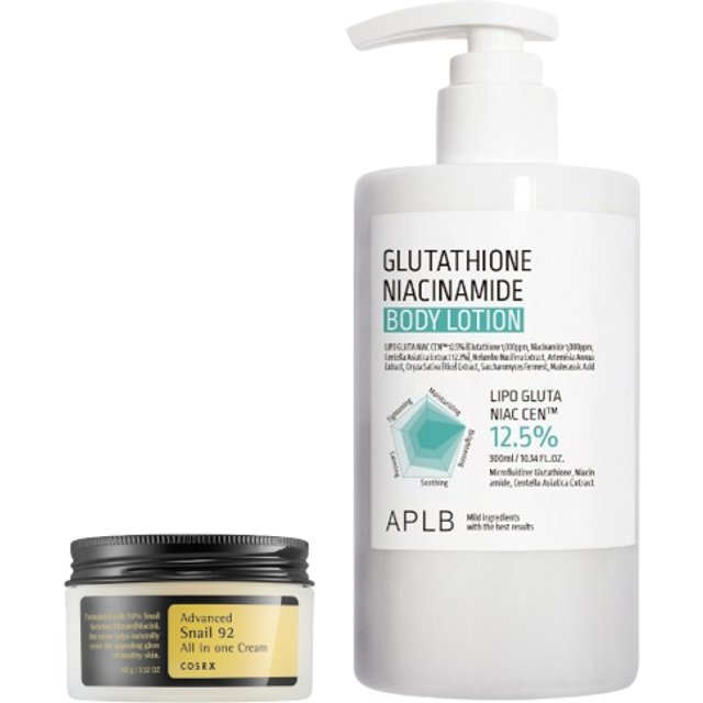 COSRX - Advanced Snail 92 All In One Cream - 100g + APLB - Glutathione Niacinamide Body Lotion - 300ml Set