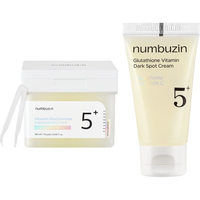 numbuzin - No.5+ Glutathione Vitamin Concentrated Toner Pad - 180ml/70pads (1ea) & Dark Spot Cream - 15ml (1ea) Set
