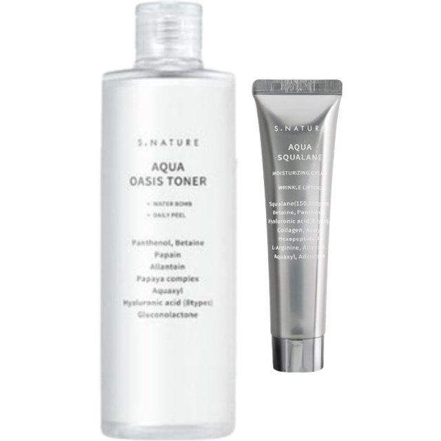 S.NATURE - Aqua Oasis Toner - 300ml + Aqua Squalane Moisturizing Cream - 80ml Set