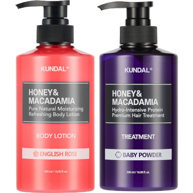 Kundal - Honey & Macadamia Protein Hair Treatment Baby Powder + Pure Body Lotion English Rose Set