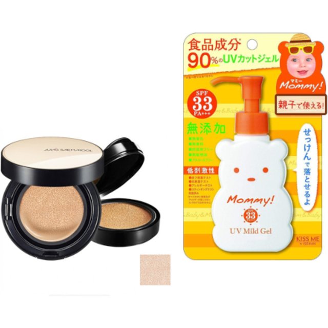 ISEHAN - Kiss Me Mommy UV Mild Gel SPF33 PA+++ - 100ml X Jung Saem Mool - Essential Skin Nuder Cushion - 14g+14g - Fair-Light