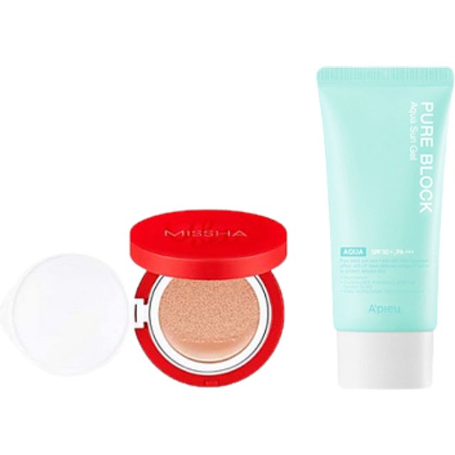 A'PIEU - Pure Block Aqua Sun Gel SPF50+ PA+++ X X MISSHA - Velvet Finish Cushion SPF50+ PA+++ - 15g - 23