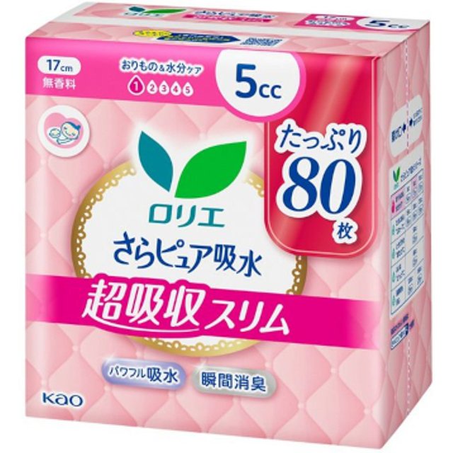 Kao - Laurier Sara Pure Absorption Super Absorbent Slim Panty Liners 5cc 17cm - 80szt. - Fragrance Free